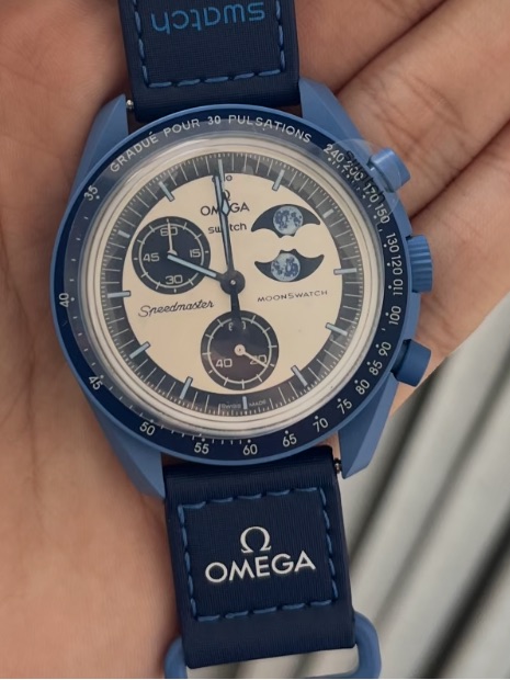 Swatch Blue And Cream Moonswatch Speedmaster Chronograph